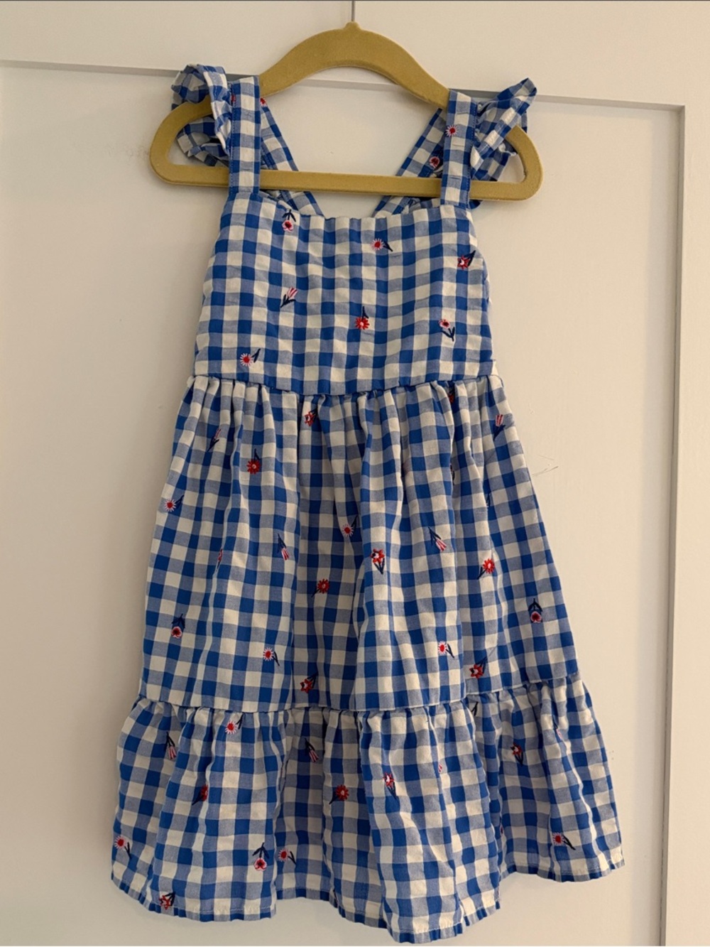 Cat & Jack Girl’s Gingham Tiered Sundress with Floral Embroidery | Size XS (4/5)